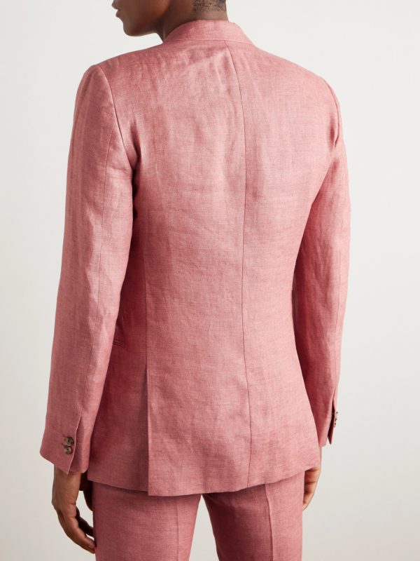 Double-Breasted Linen Suit Jacket - BK Double-Breasted Linen Suit Jacket - BK