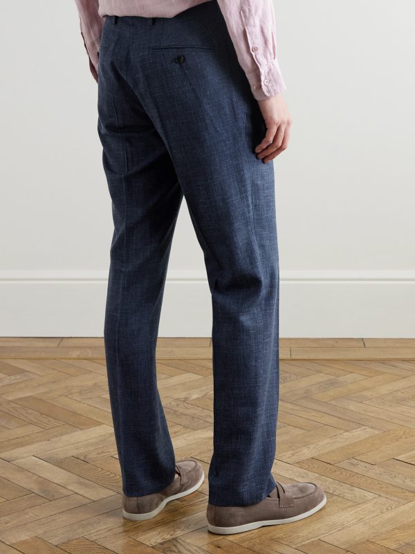 Mike Straight-Leg Pleated Wool, Silk and Linen-Blend Suit Trousers - BK Mike Straight-Leg Pleated Wool, Silk and Linen-Blend Suit Trousers - BK