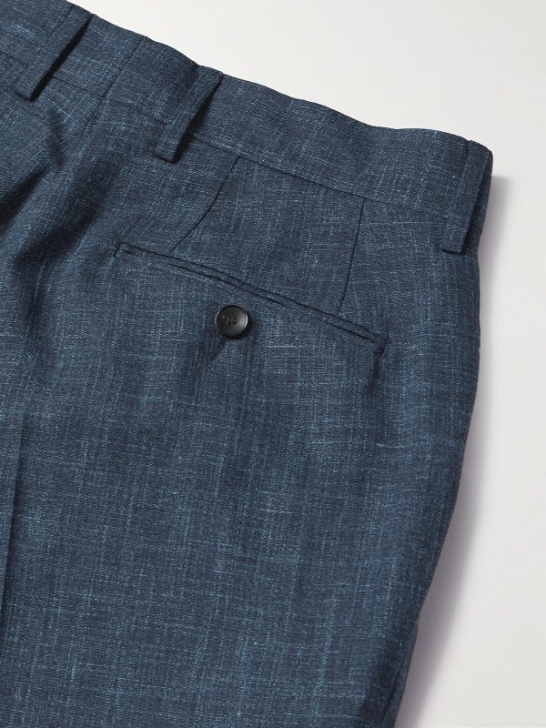 Mike Straight-Leg Pleated Wool, Silk and Linen-Blend Suit Trousers - CU Mike Straight-Leg Pleated Wool, Silk and Linen-Blend Suit Trousers - CU