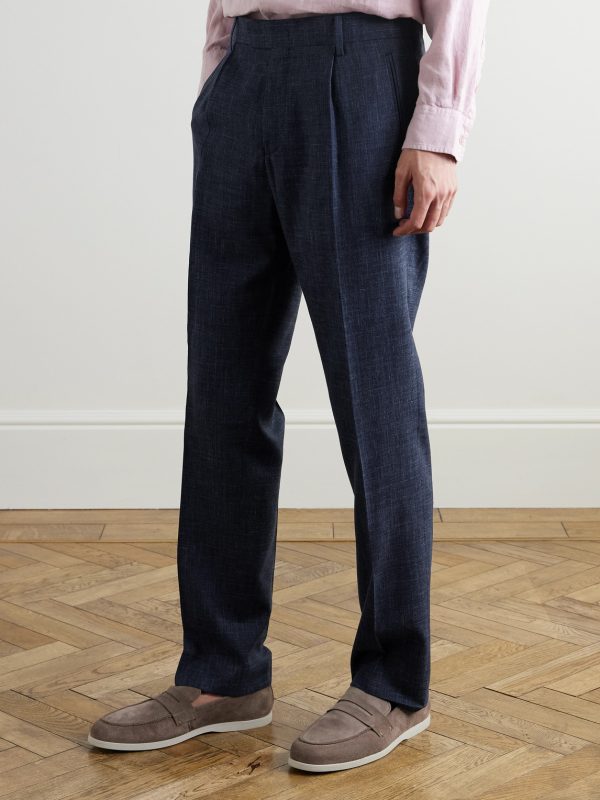 Mike Straight-Leg Pleated Wool, Silk and Linen-Blend Suit Trousers - FR Mike Straight-Leg Pleated Wool, Silk and Linen-Blend Suit Trousers - FR