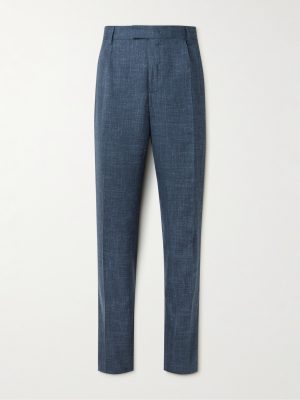 Mike Straight-Leg Pleated Wool, Silk and Linen-Blend Suit Trousers Mike Straight-Leg Pleated Wool, Silk and Linen-Blend Suit Trousers