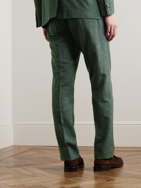 Mike Straight-Leg Pleated Wool, Silk and Linen-Blend Suit Trousers - BK Mike Straight-Leg Pleated Wool, Silk and Linen-Blend Suit Trousers - BK