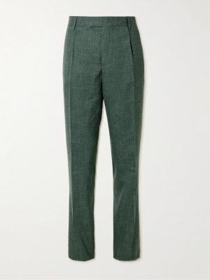 Mike Straight-Leg Pleated Wool, Silk and Linen-Blend Suit Trousers Mike Straight-Leg Pleated Wool, Silk and Linen-Blend Suit Trousers