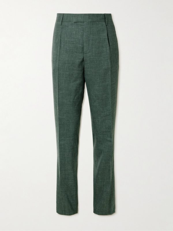 Mike Straight-Leg Pleated Wool, Silk and Linen-Blend Suit Trousers Mike Straight-Leg Pleated Wool, Silk and Linen-Blend Suit Trousers