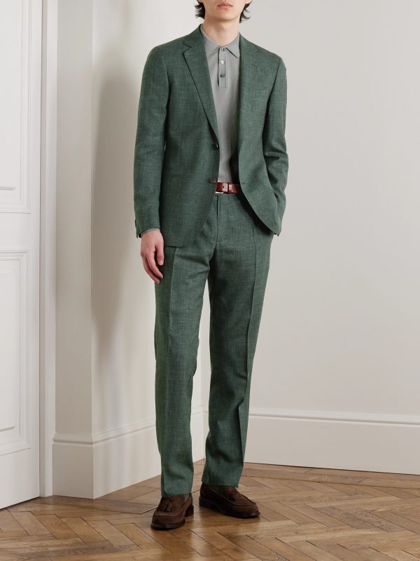 Mike Straight-Leg Pleated Wool, Silk and Linen-Blend Suit Trousers - OU Mike Straight-Leg Pleated Wool, Silk and Linen-Blend Suit Trousers - OU