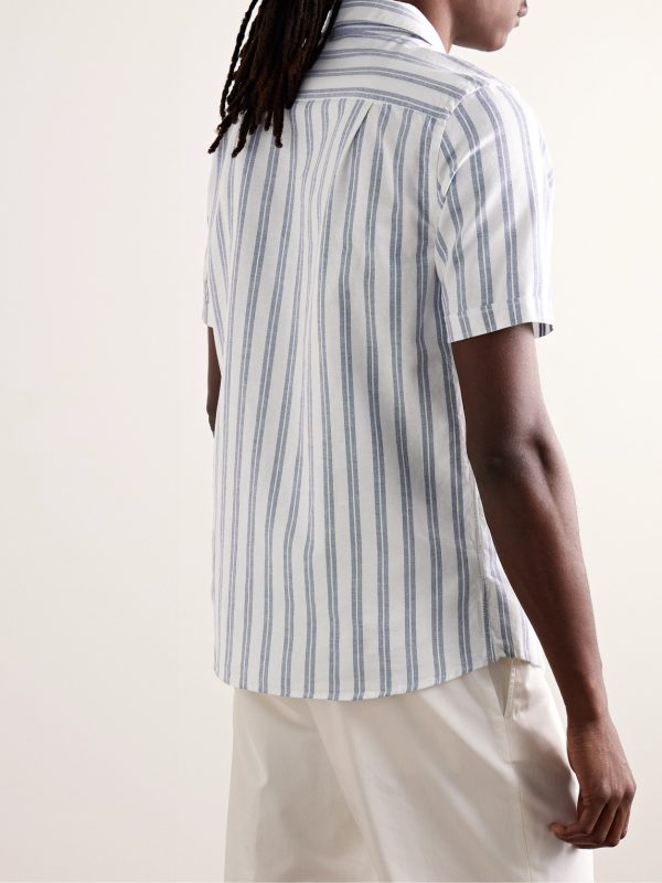 Glanshirt Camp-Collar Striped Cotton Oxford Shirt - BK Glanshirt Camp-Collar Striped Cotton Oxford Shirt - BK