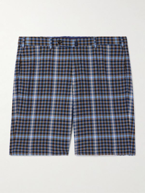 Venezia 1951 Straight-Leg Checked Cotton-Blend Seersucker Shorts Venezia 1951 Straight-Leg Checked Cotton-Blend Seersucker Shorts