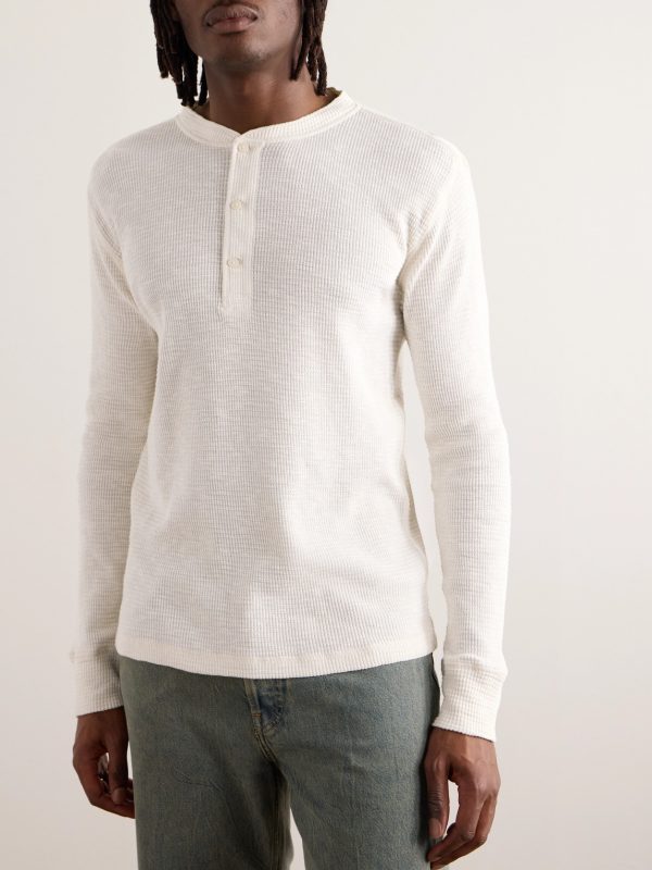 Slim-Fit Waffle-Knit Cotton Henley T-Shirt - FR Slim-Fit Waffle-Knit Cotton Henley T-Shirt - FR