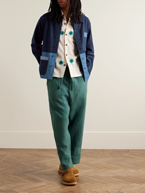 French Logo-Embroidered Patchwork Organic Cotton-Canvas Jacket - OU French Logo-Embroidered Patchwork Organic Cotton-Canvas Jacket - OU