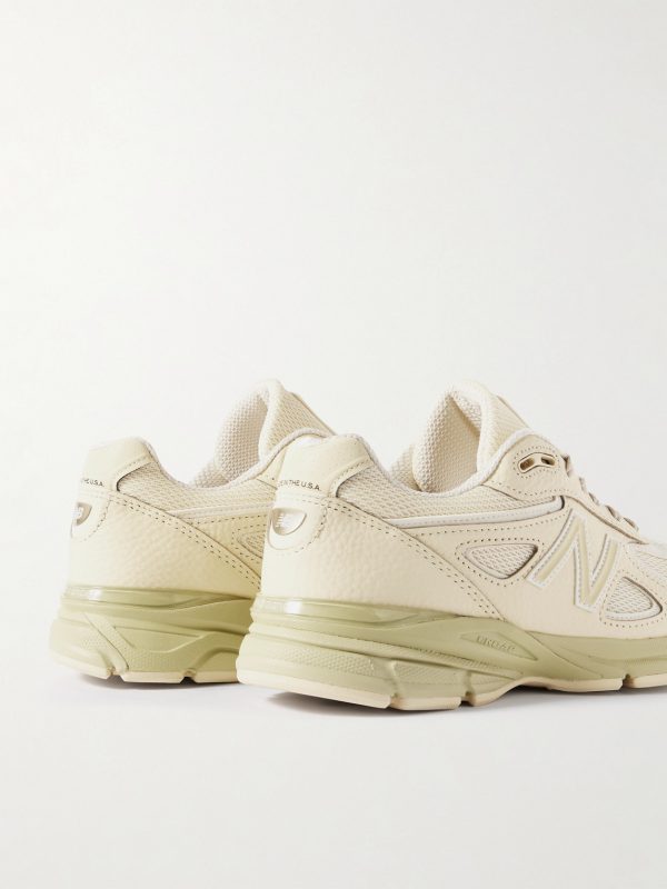 MiUS 990v4 Rubber and Mesh-Trimmed Full-Grain Leather Sneakers - BK