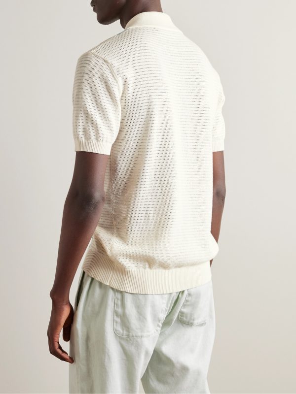 Clemente Striped Pointelle-Knit Cotton Polo Shirt - BK