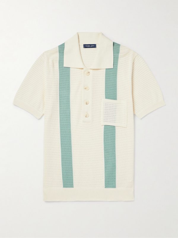 Clemente Striped Pointelle-Knit Cotton Polo Shirt