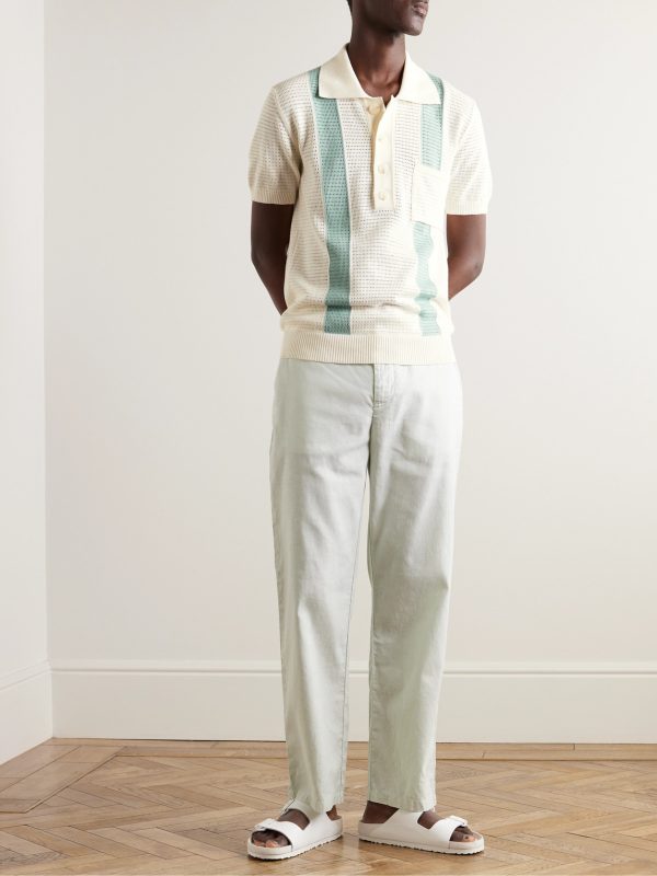 Clemente Striped Pointelle-Knit Cotton Polo Shirt - OU