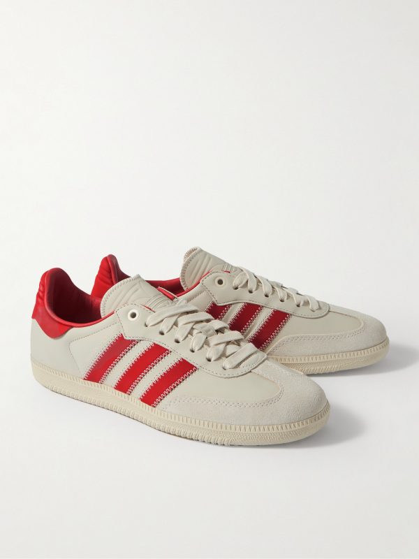 + Pharrell Williams Humanrace Samba Suede-Trimmed Leather Sneakers - FR + Pharrell Williams Humanrace Samba Suede-Trimmed Leather Sneakers - FR