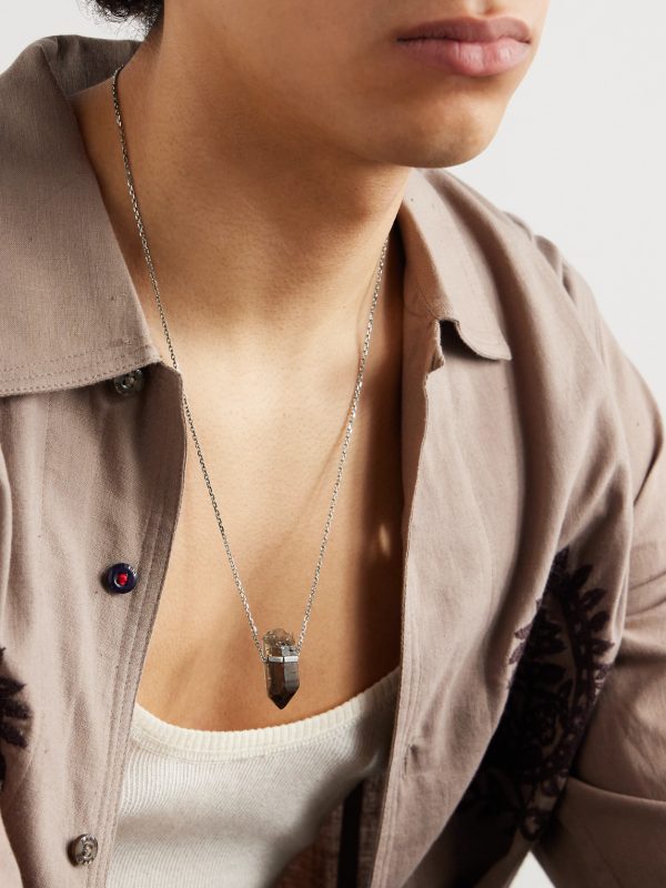 Bar White Gold Smoky Quartz Necklace - FR Bar White Gold Smoky Quartz Necklace - FR