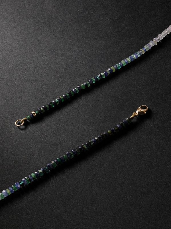 Gold, Emerald and Sapphire Beaded Necklace - BK Gold, Emerald and Sapphire Beaded Necklace - BK