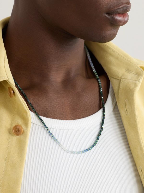 Gold, Emerald and Sapphire Beaded Necklace - FR Gold, Emerald and Sapphire Beaded Necklace - FR