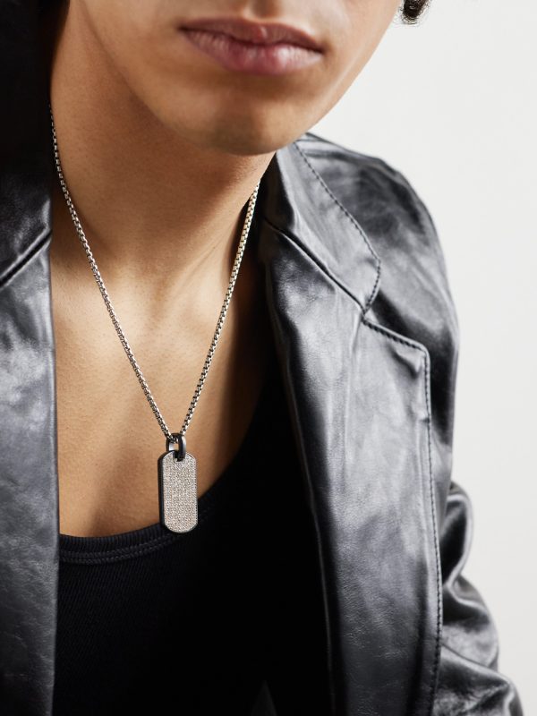 Chevron Titanium and Sterling Silver Diamond Pendant - FR Chevron Titanium and Sterling Silver Diamond Pendant - FR