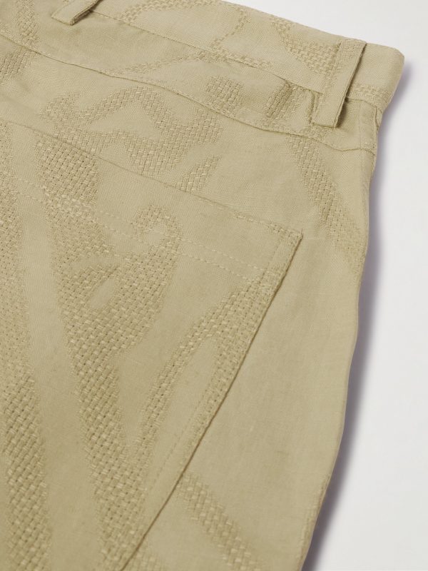 Thomas Embroidered Cotton and Linen-Blend Trousers - CU Thomas Embroidered Cotton and Linen-Blend Trousers - CU