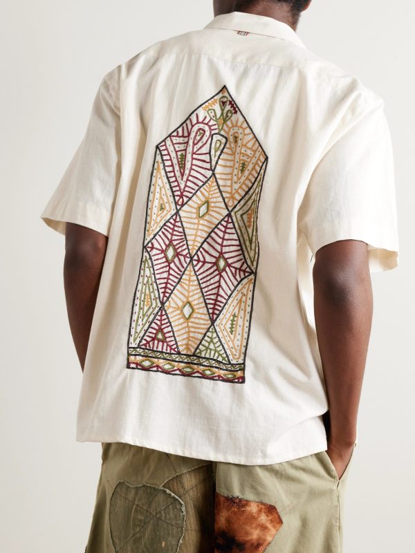 Craft Ayo Convertible-Collar Embroidered Cotton Shirt - BK Craft Ayo Convertible-Collar Embroidered Cotton Shirt - BK