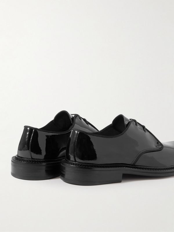 Grosgrain-Trimmed Patent-Leather Derby Shoes - BK Grosgrain-Trimmed Patent-Leather Derby Shoes - BK