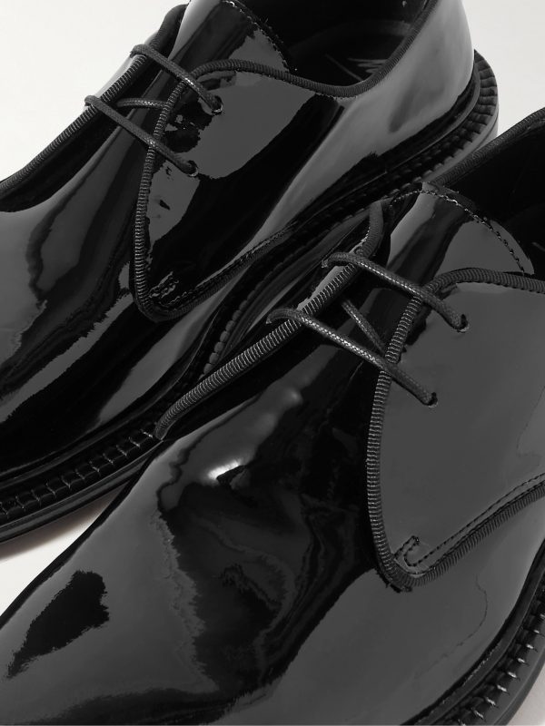 Grosgrain-Trimmed Patent-Leather Derby Shoes - CU Grosgrain-Trimmed Patent-Leather Derby Shoes - CU