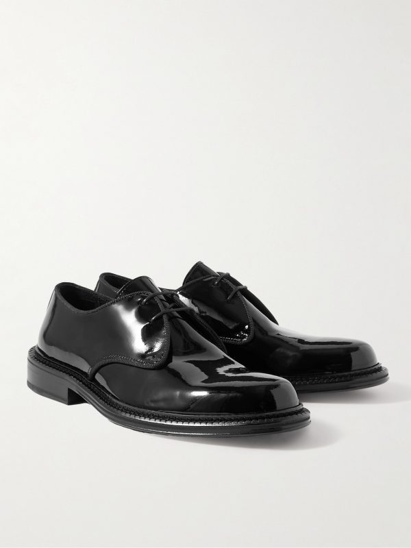 Grosgrain-Trimmed Patent-Leather Derby Shoes - FR Grosgrain-Trimmed Patent-Leather Derby Shoes - FR