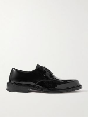 Grosgrain-Trimmed Patent-Leather Derby Shoes
