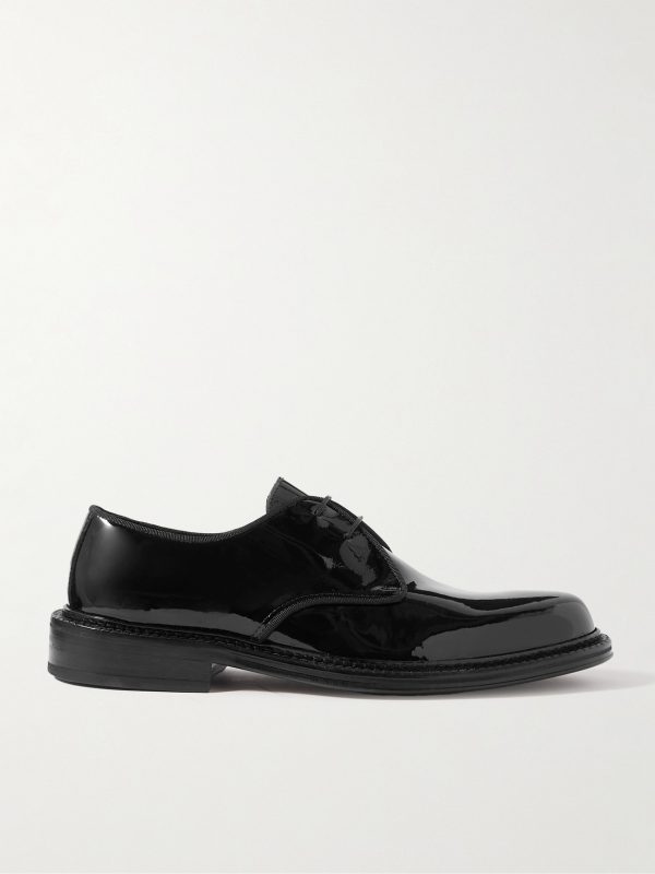Grosgrain-Trimmed Patent-Leather Derby Shoes Grosgrain-Trimmed Patent-Leather Derby Shoes