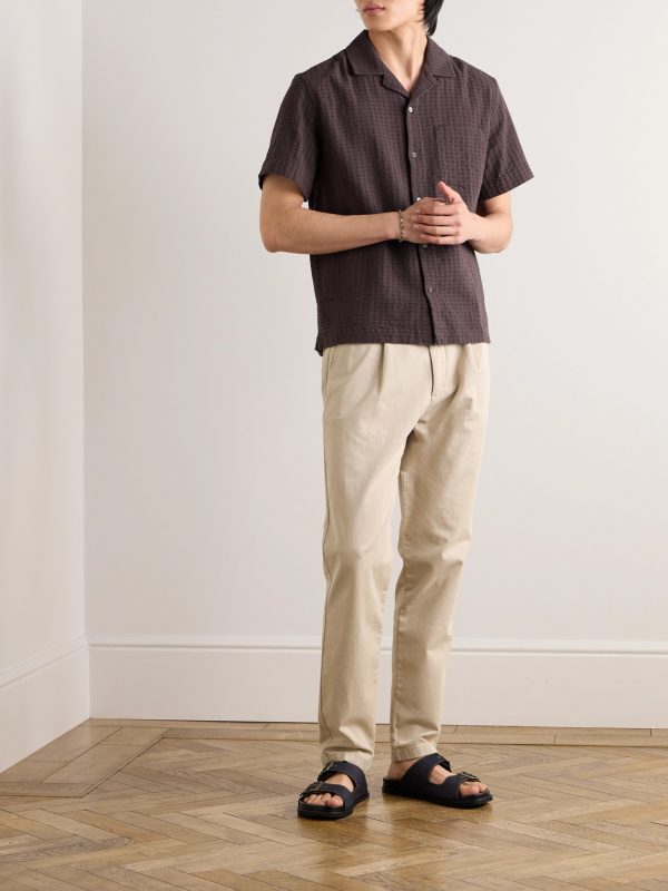Daniel Tapered Pleated Garment-Dyed Organic Cotton-Twill Trousers - OU Daniel Tapered Pleated Garment-Dyed Organic Cotton-Twill Trousers - OU
