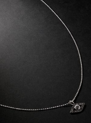 Evil Eye Rhodium-Plated Diamond Pendant Necklace