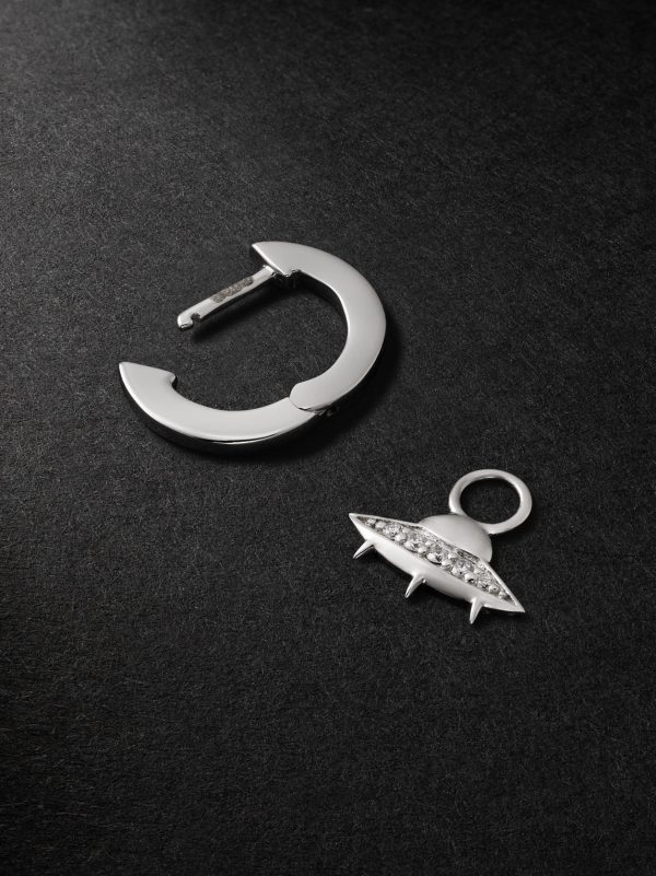 Flying Saucer White Gold Diamond Single Hoop Earring - BK Flying Saucer White Gold Diamond Single Hoop Earring - BK
