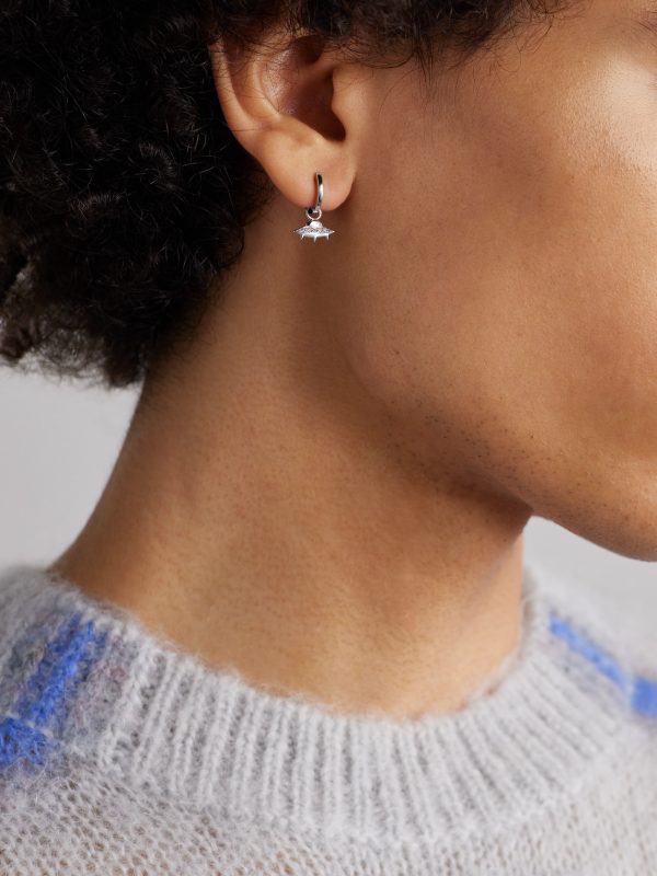Flying Saucer White Gold Diamond Single Hoop Earring - FR Flying Saucer White Gold Diamond Single Hoop Earring - FR