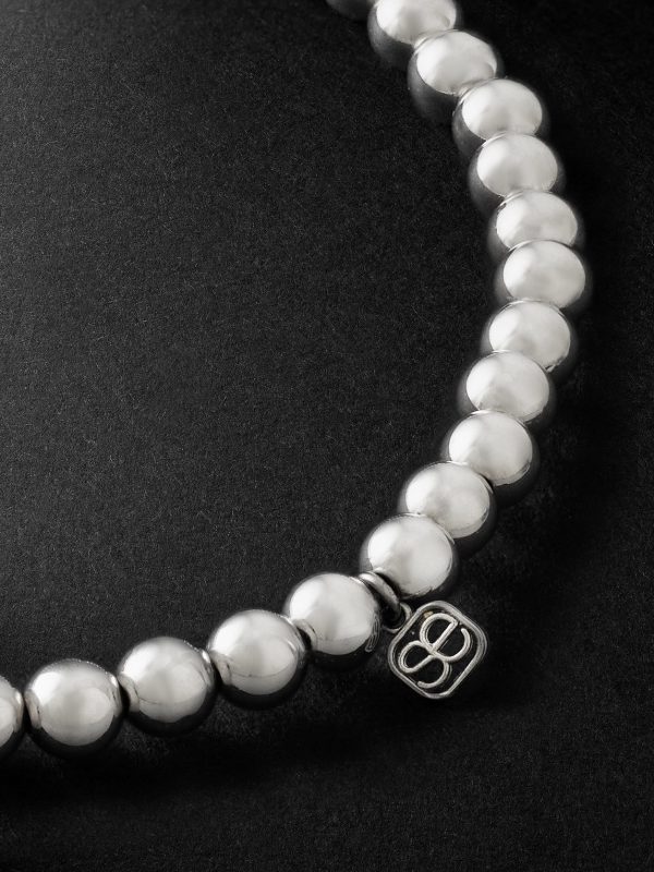 Rhodium-Plated Diamond Beaded Bracelet - BK Rhodium-Plated Diamond Beaded Bracelet - BK