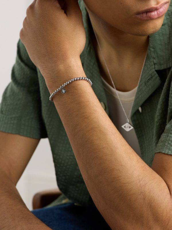 Rhodium-Plated Diamond Beaded Bracelet - E2 Rhodium-Plated Diamond Beaded Bracelet - E2