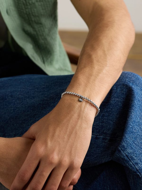 Rhodium-Plated Diamond Beaded Bracelet - FR Rhodium-Plated Diamond Beaded Bracelet - FR