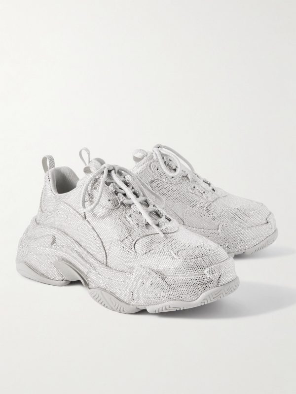 Triple S Rhinestone-Embellished Microfibre Sneakers - FR