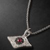 Kitten Eye White Gold, Diamond and Ruby Pendant Necklace - CU Kitten Eye White Gold, Diamond and Ruby Pendant Necklace - CU