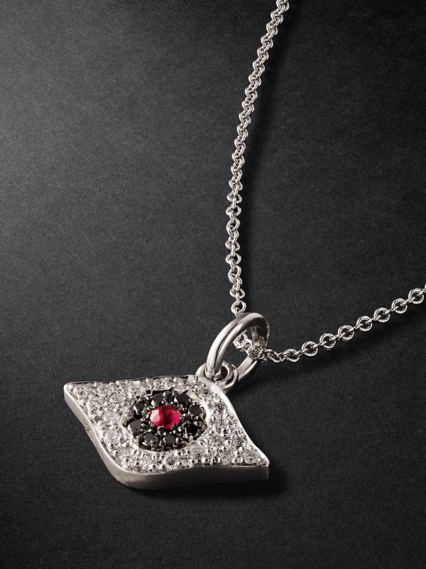 Kitten Eye White Gold, Diamond and Ruby Pendant Necklace - CU Kitten Eye White Gold, Diamond and Ruby Pendant Necklace - CU