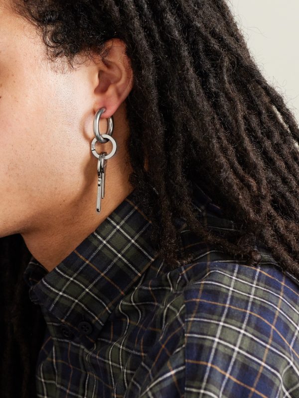 Locker Silver-Tone Single Hoop Earring - FR Locker Silver-Tone Single Hoop Earring - FR