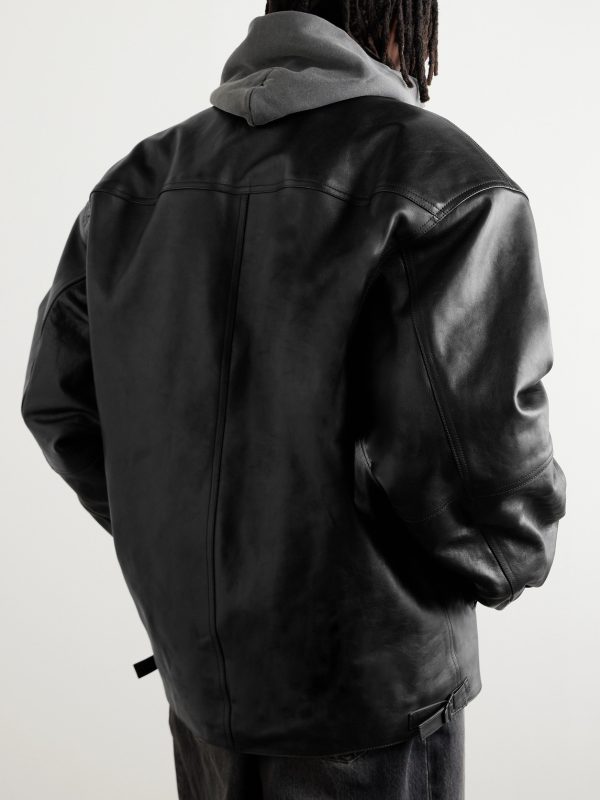 Cocoon Kick Oversized Logo-Debossed Leather Jacket - BK Cocoon Kick Oversized Logo-Debossed Leather Jacket - BK