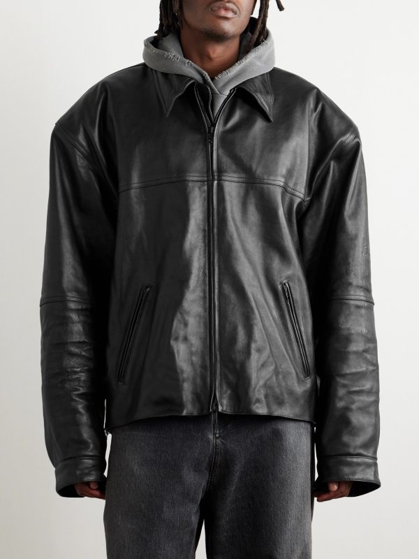 Cocoon Kick Oversized Logo-Debossed Leather Jacket - FR Cocoon Kick Oversized Logo-Debossed Leather Jacket - FR