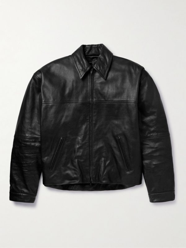 Cocoon Kick Oversized Logo-Debossed Leather Jacket Cocoon Kick Oversized Logo-Debossed Leather Jacket