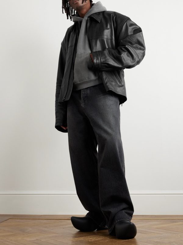 Cocoon Kick Oversized Logo-Debossed Leather Jacket - OU Cocoon Kick Oversized Logo-Debossed Leather Jacket - OU
