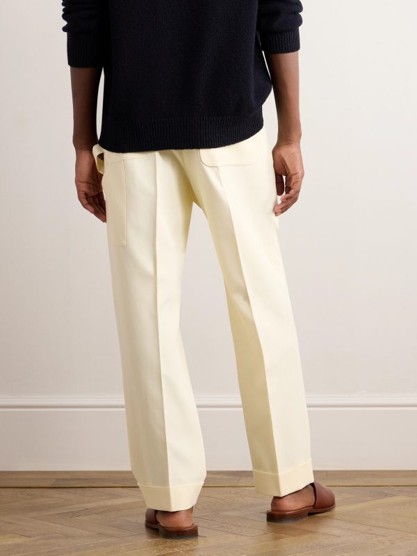 Wide-Leg Pleated Cotton-Blend Twill Trousers - BK Wide-Leg Pleated Cotton-Blend Twill Trousers - BK