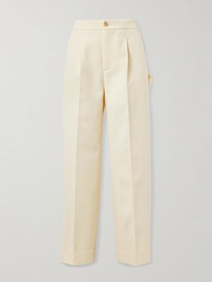 Wide-Leg Pleated Cotton-Blend Twill Trousers