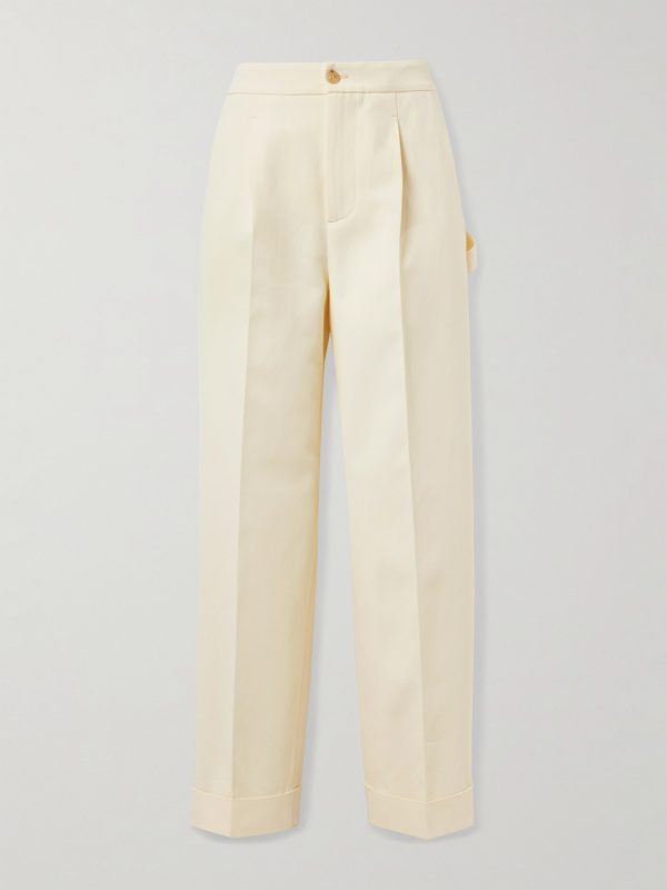 Wide-Leg Pleated Cotton-Blend Twill Trousers Wide-Leg Pleated Cotton-Blend Twill Trousers