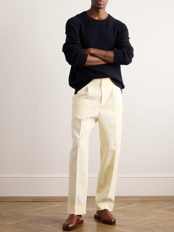 Wide-Leg Pleated Cotton-Blend Twill Trousers - OU Wide-Leg Pleated Cotton-Blend Twill Trousers - OU