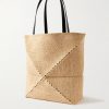 + Paula’s Ibiza Puzzle Fold Large Leather-Trimmed Raffia Tote Bag - BK