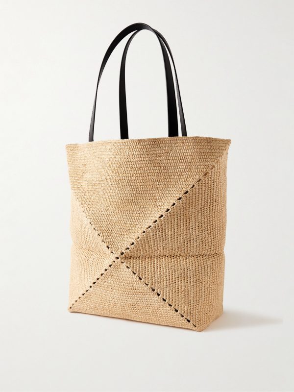 + Paula’s Ibiza Puzzle Fold Large Leather-Trimmed Raffia Tote Bag - BK
